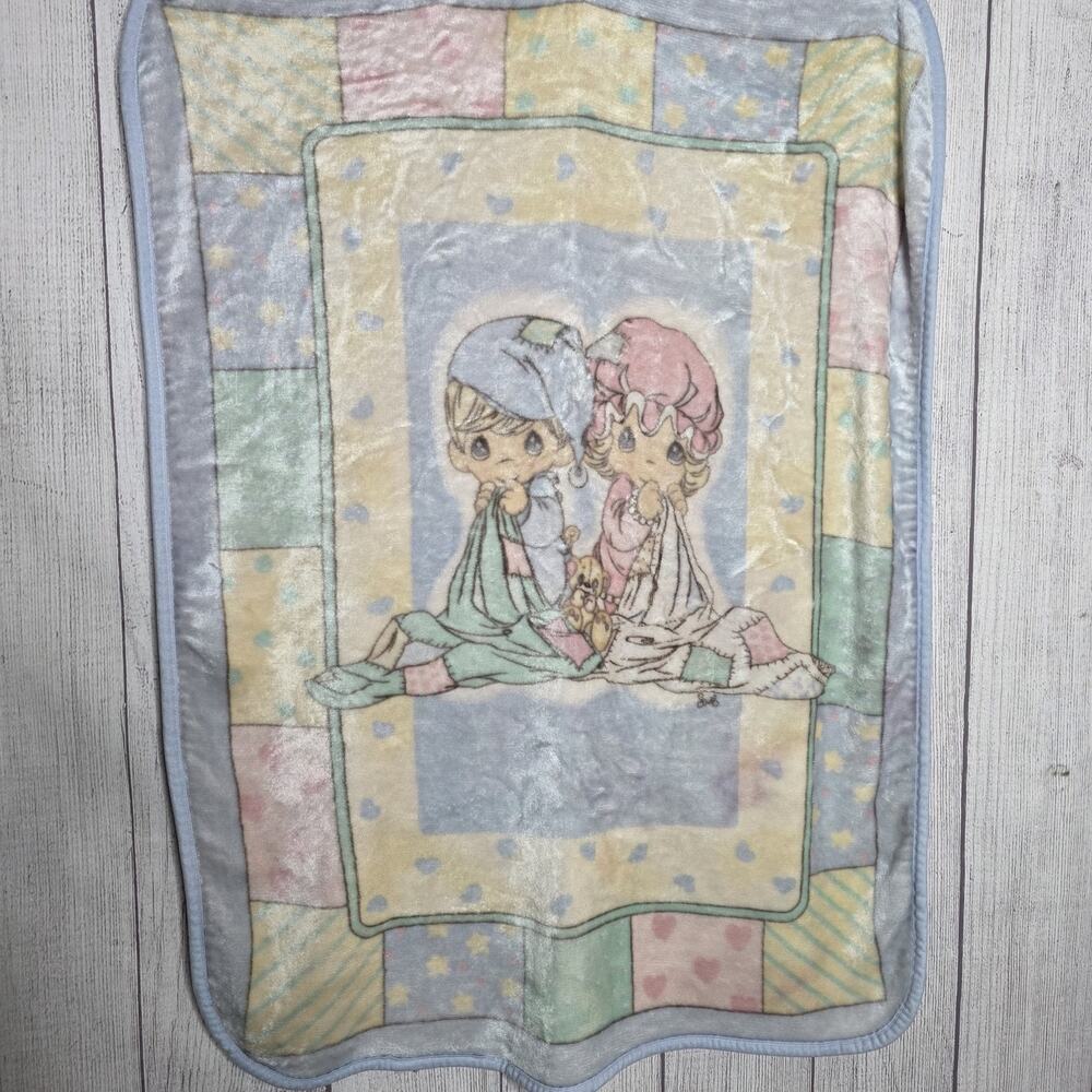 Vintage Precious Moments Plush Baby Blanket Throw 31x43